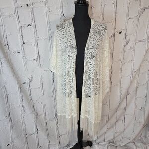 Womens Ivory Lace Fringe Hem Kimono‎ Scarf O/S